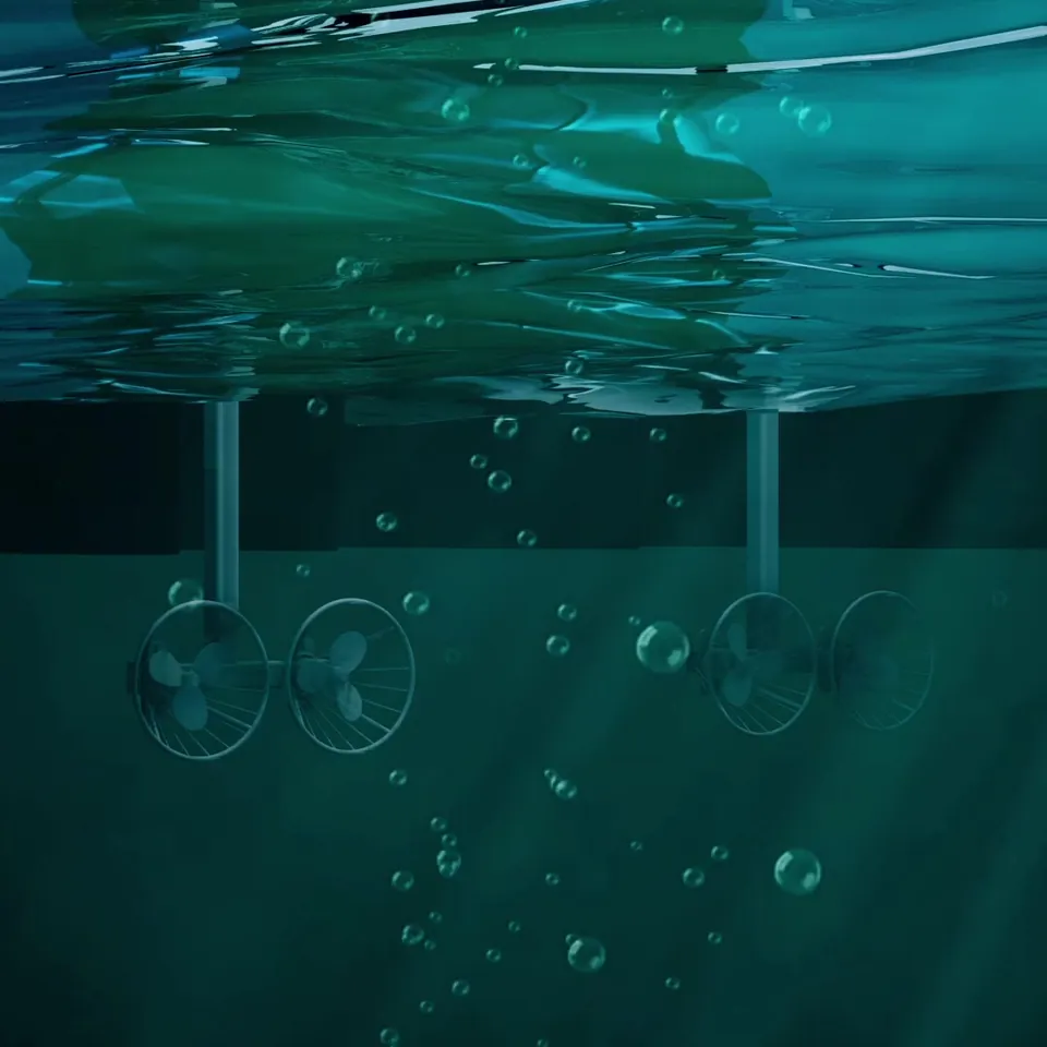 Propulsores de AquaBot bajo el agua